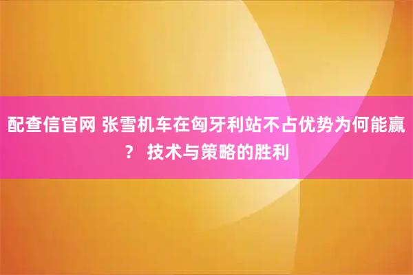 配查信官网 张雪机车在匈牙利站不占优势为何能赢? 技术与策略的胜利